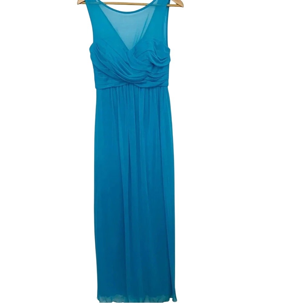 Davids Bridal Y2K Blue Gown Maxi Dress 4 Empire Flowey Sheer Wedding Fairy
